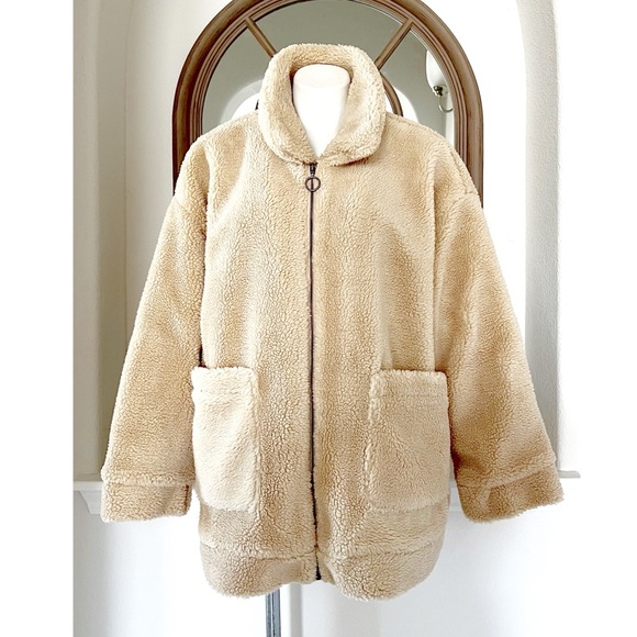 ASOS Wednesday's Girl Curve Teddy Coat in Beige, Size UK 22, US 18